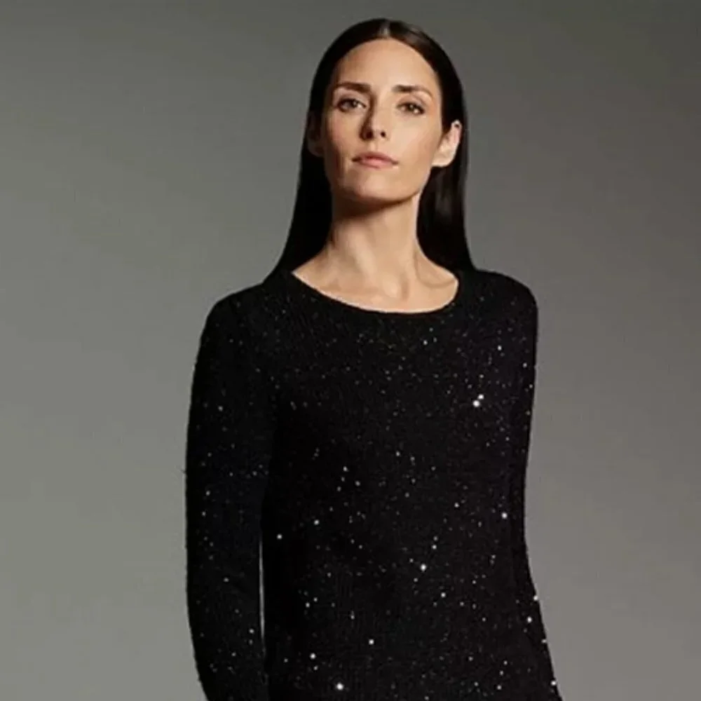 Narciso Rodriguez Design Nation Women's Size Small Crewneck Sweater Black Sequin